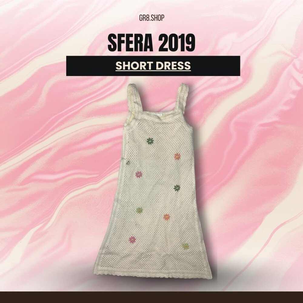 Sfera 2019 Girls Mesh Knit Short Dress With Floral Embroidery Size 11-12Y Casual
